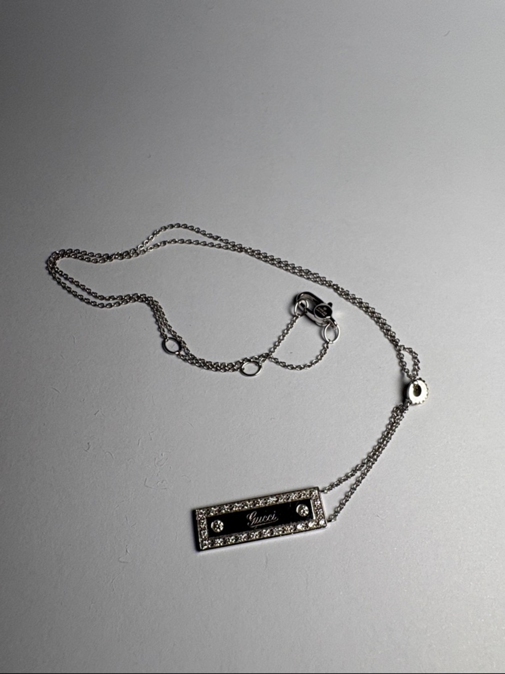 Gucci 18k White Gold Diamond Bar Necklace